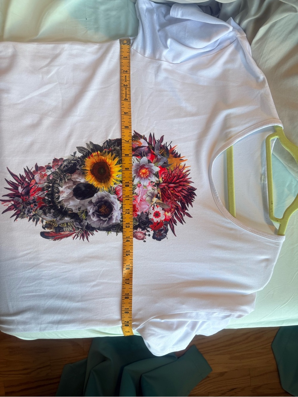 White Tee with Floral Skull Graphic - Picture 4 of 5